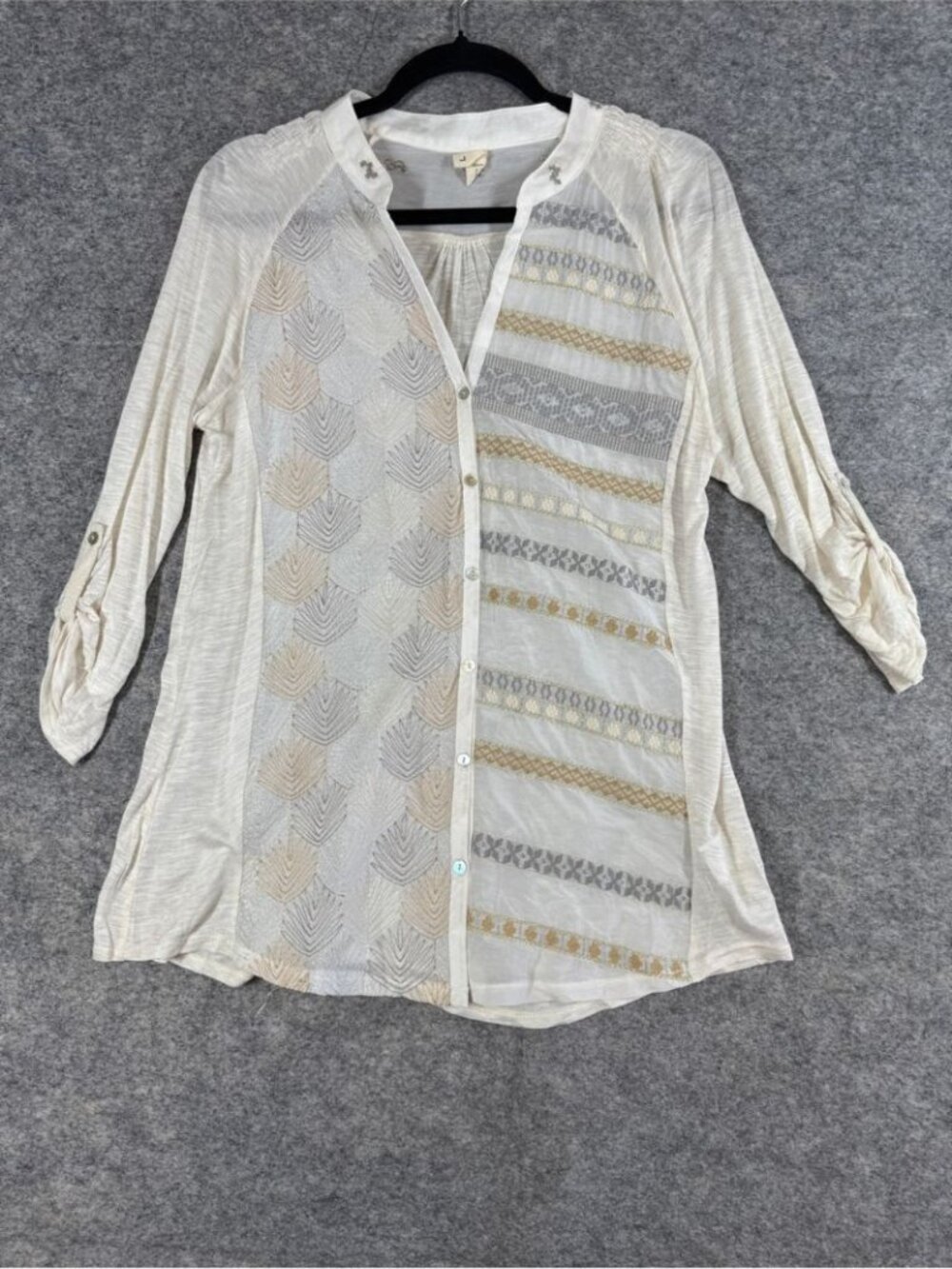 TINY Silk Blend Boho Embroidered Top Large Festival Blouse Western Casual Chic - Picture 2 of 16